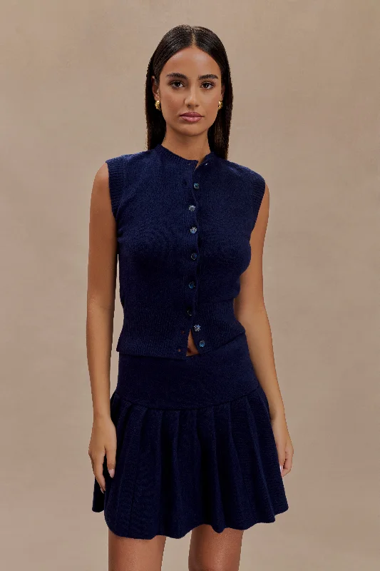 Special Offer Dionne Sleeveless Knit Vest - Dark Navy Romantic Detailing