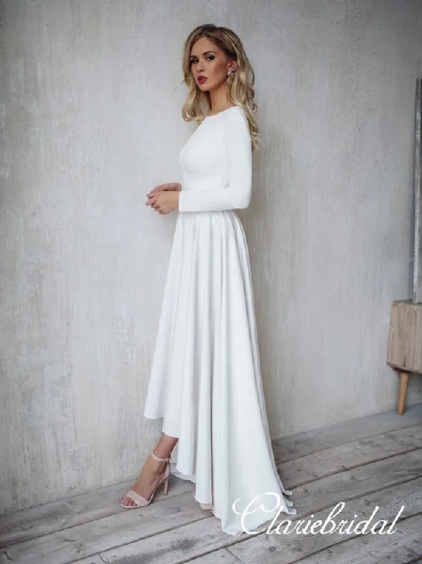 Imeless Style Long Sleeves Simple A-line Jersey Wedding Dresses, Bridal Gown Contemporary Chic