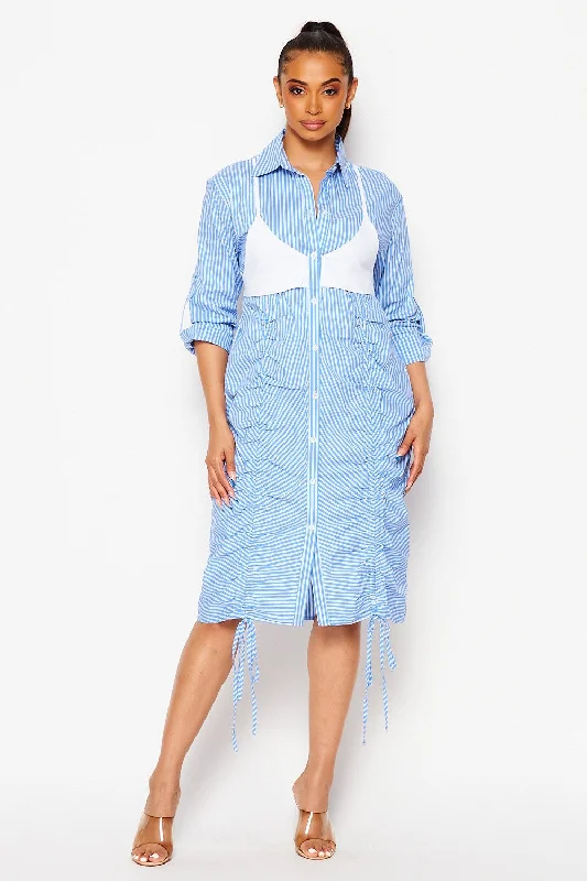 Exclusive Deals Online One and Only Button Down Striped Shirt Dress Luxury Style