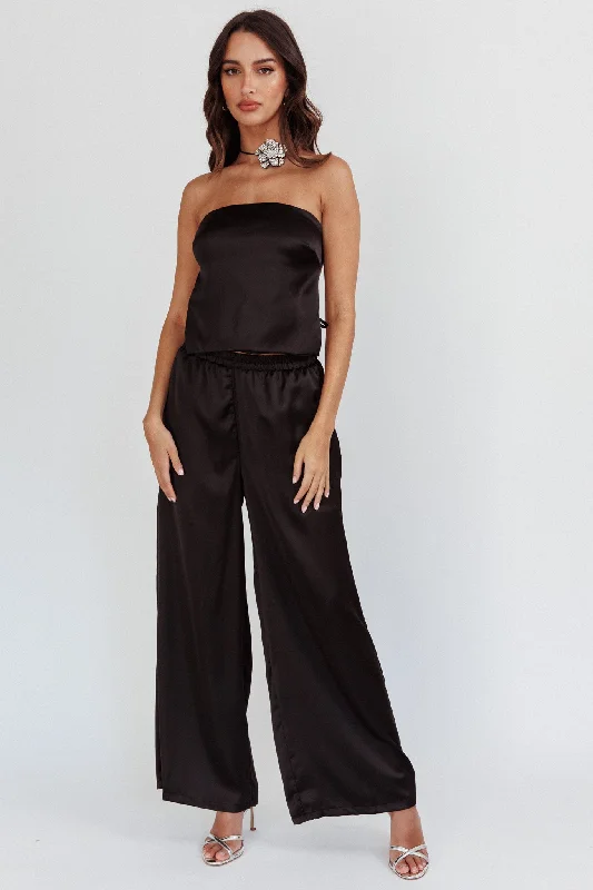 Easy Elegance Sales Panama Beach Wide Leg Satin Pants Black Casual Elegance