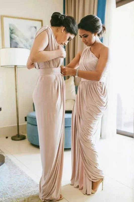 Ends Soon Elegant One Shoulder Blush Long Bridesmaid Dress Casual Weekend Relaxed Style