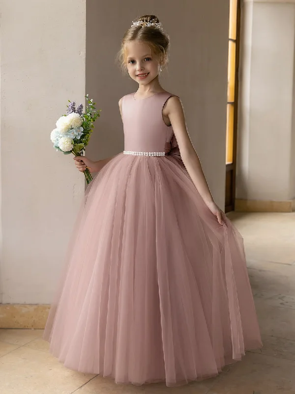 Seasonal Sale Tulle Ball Gown/Princess Flower Girl Dresses With Pearls & Satin Bowknot Vintage Elegance