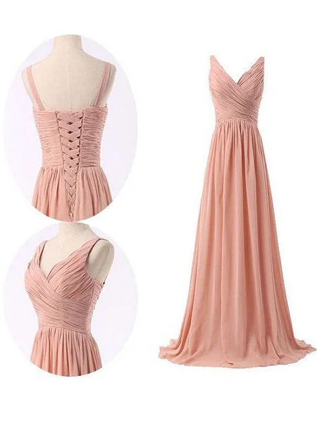 Trendy Fashion Sale Simple Ruched Blush Pink Long Chiffon Bridesmaid Dress Big Savings on Minimalist Office Styles