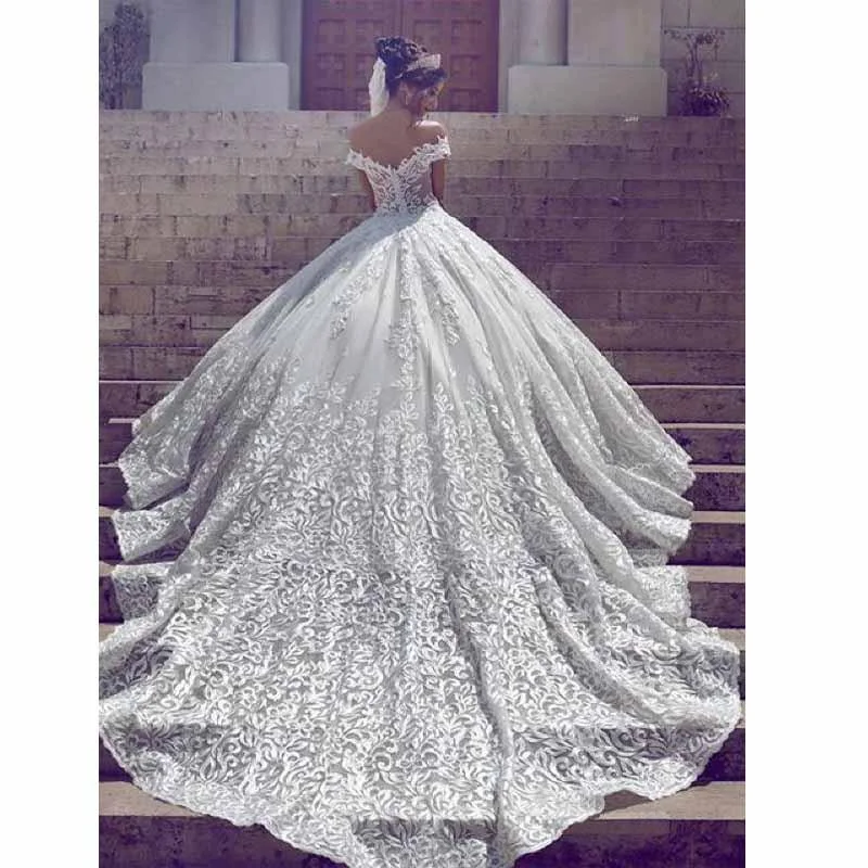 Affordable Trendy Fashion New Off The Shoulder Wedding gowns, Short Sleeve Ball Gowns Wedding Dresses Lace On Sale ,WD0187 Luxe Layering