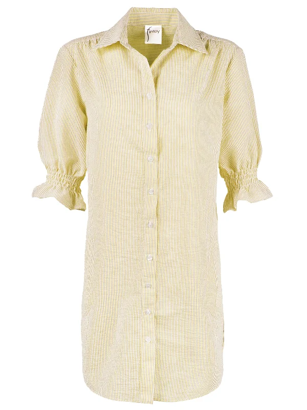 Hot Sale Miller Puff Sleeve Shirt Dress Yellow Seersucker Stripe Formal Outfit