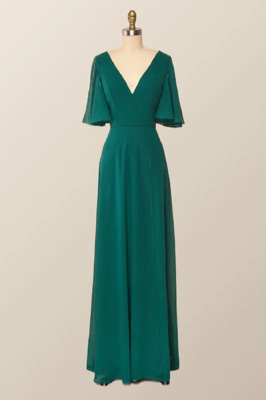 Imeless Style Flare Sleeves Green Chiffon Long Bridesmaid Dress Limited - Stock