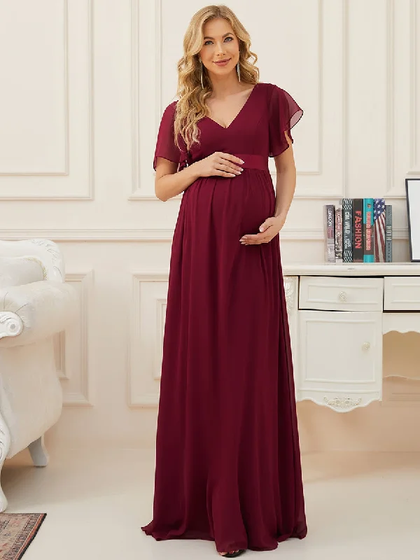 Flash Sale, Don'T Miss Pretty Deep V Neck Short Sleeves Wholesale Maternity Dresses Lightweight Fabric