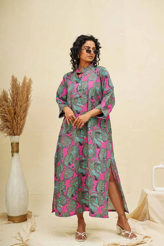 Fashion Sale Green Pink Kaftan Style Shirt Dress Modern Romance