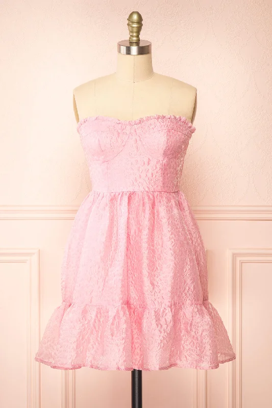 Statement Fashion Offers Yuka | Short Pink Bustier Dress w/ Removable Straps Vintage Charm