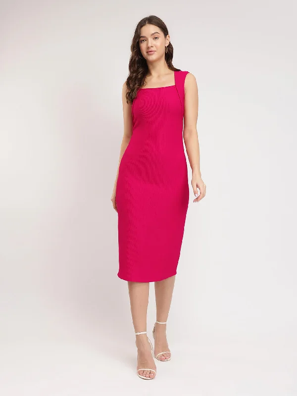 Vintage-Inspired Style Offers Bodycon Knitted Dress - Fuchsia Artful Design