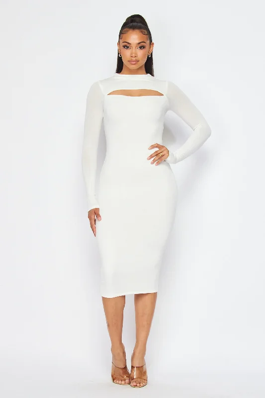 Discount Extravaganza Rendezvouz Long Sleeve Basic Bodycon Midi Dress Cottagecore Rustic Charm Style