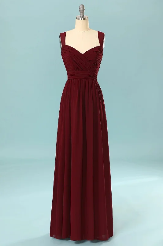 Essentials On Sale Elegant Pleated Burgundy Bridesmaid Dress with Keyhole Floral Style