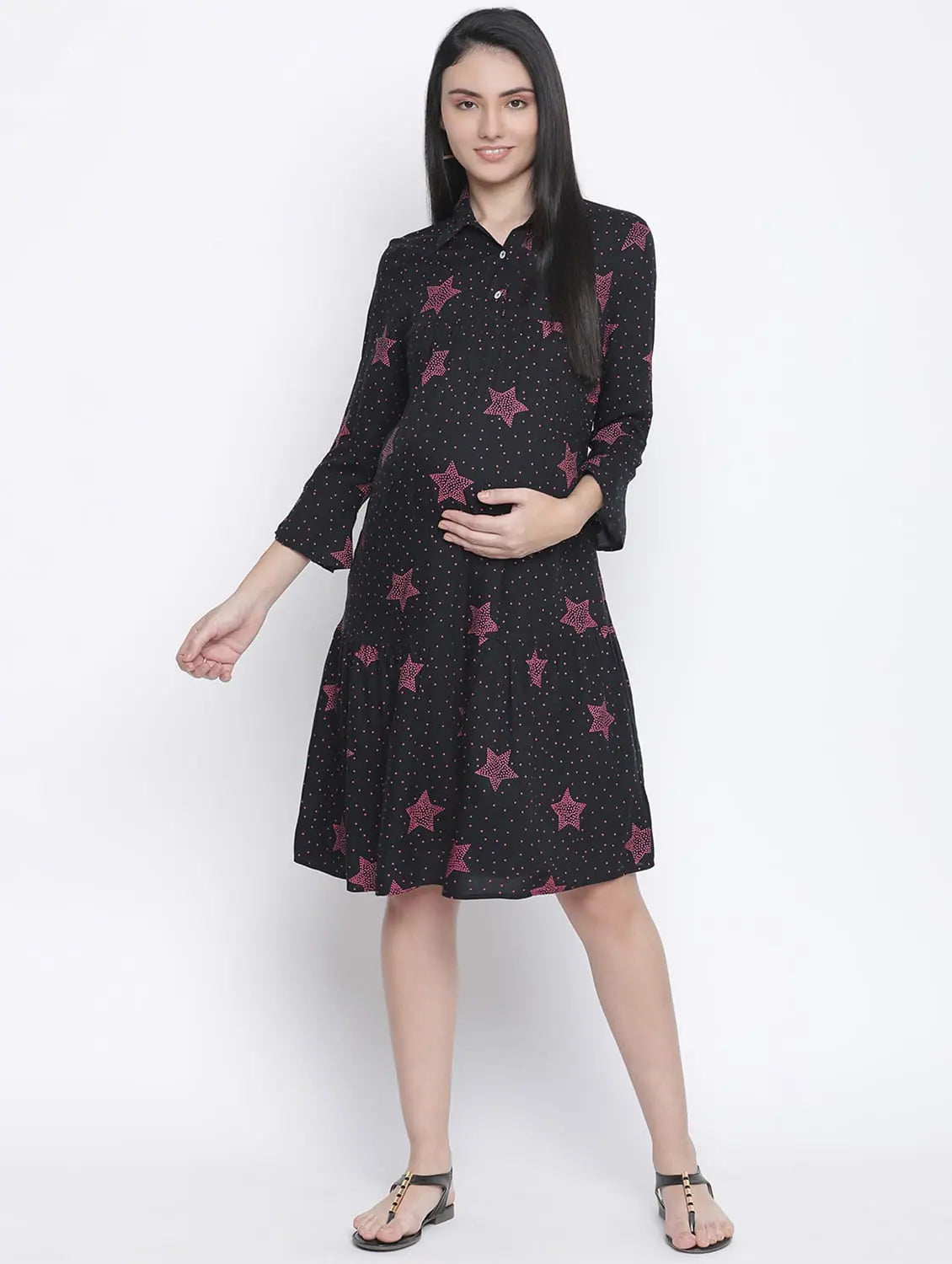 Style Redefined Wowz Star Print Maternity Dress Minimalist Elegant