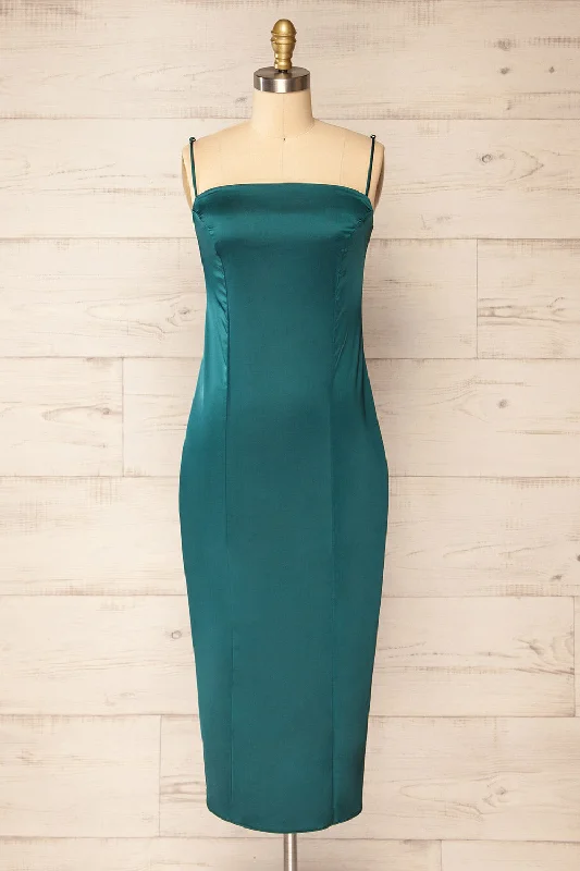 Exclusive Discounts Korina Green | Fitted Satin Midi Dress Big Savings on Minimalist Office Styles