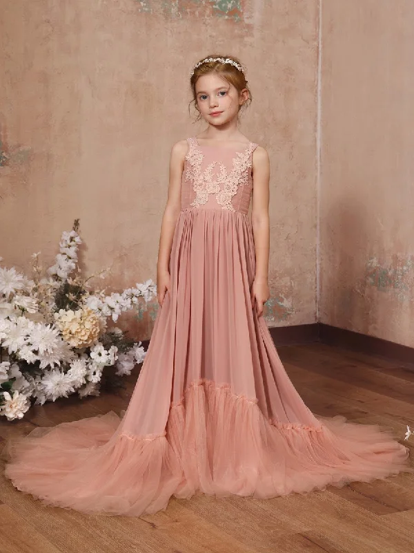 Timeless Style Promotions A-Line/Princess Chiffon Sleeveless Square Neck Floor-Length Junior Bridesmaid Dresses Vintage Charm