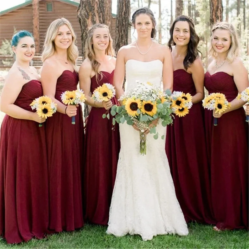 Fashion-Forward Offers Sweetheart Burgundy Bridesmaid Dresses Chiffon Long Wedding Guest Dress Hollywood Glam Award - Show Style