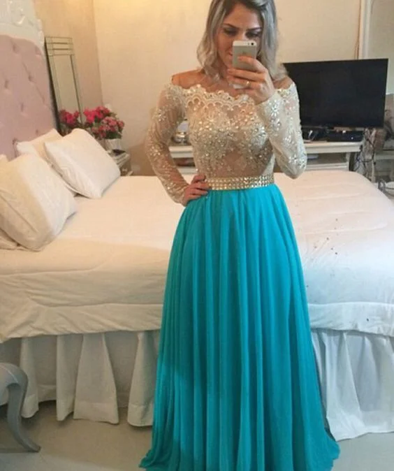 Final Sale Beaded Off The Shoulder Long Sleeves Prom Dress With Sheer Back   cg10124 Vintage Elegance