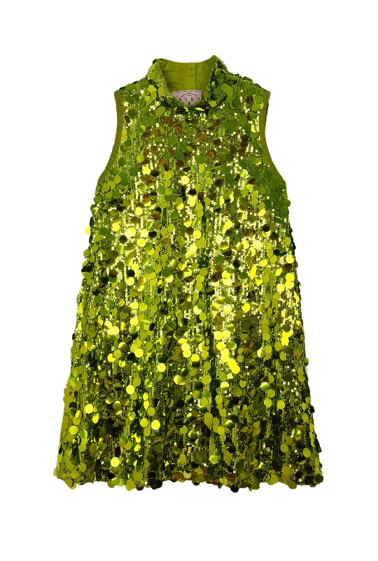 Retro Style Promotions Sleeveless Mod Dress - Chartreuse Disco Sequin Grab Romantic Date - Night Styles Now