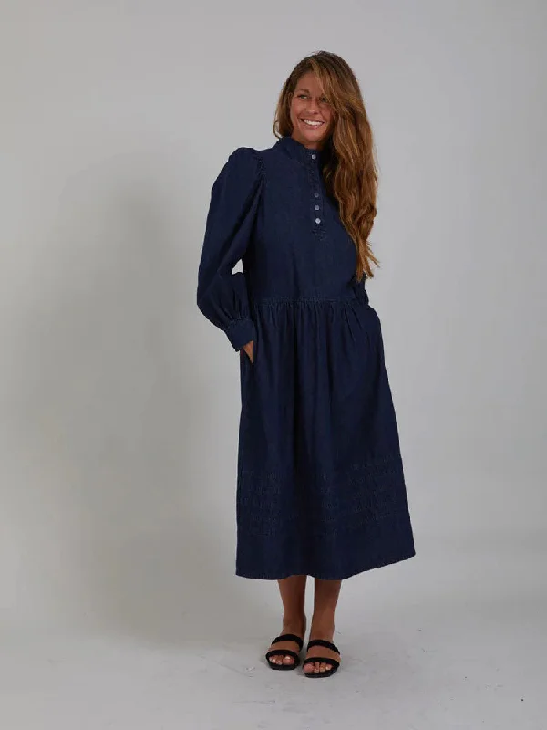 Final Sale Coster Copenhagen Long Shirt Dress Indigo Flowy Fabric