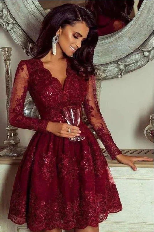 Must-Have Style Discounts Long Sleeves Burgundy Lace Formal Evening Homecoming Graduation Dresses  cg7541 Bohemian Vibe