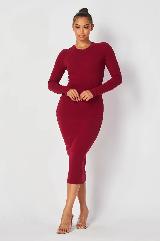 Limited Time Special Offer Lea Mock Neck Long Sleeve Midi Bodycon Dress Rustic Countryside Charm Look