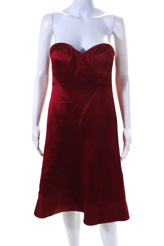 Unleash Your Fashion Badgley Mischka Womens Satin Sweetheart Neck A-Line Cocktail Dress Red Feminine Elegant