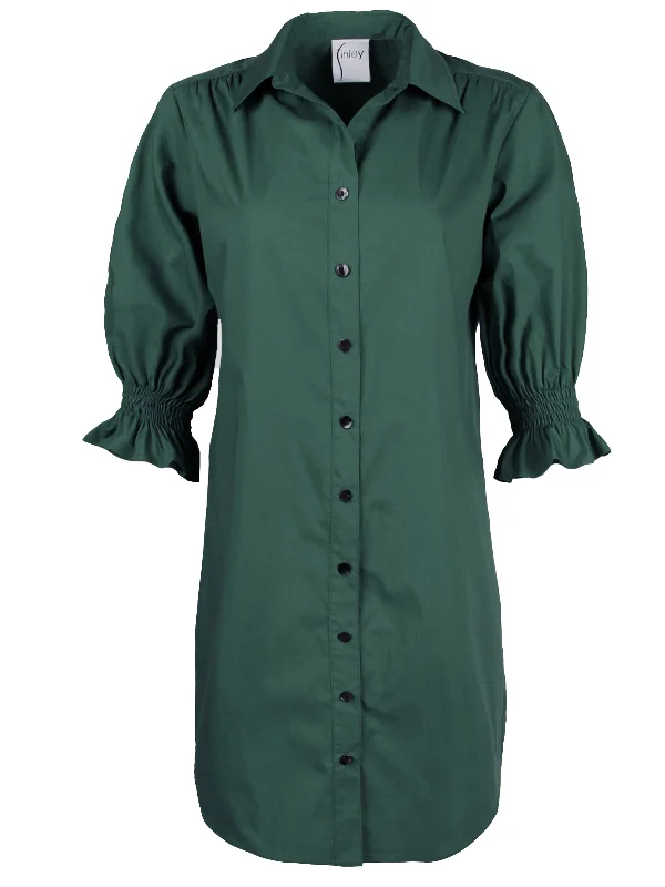 Classic Modern Offers Miller Puff Sleeve Evergreen Shirt Dress Weathercloth Boho Chic