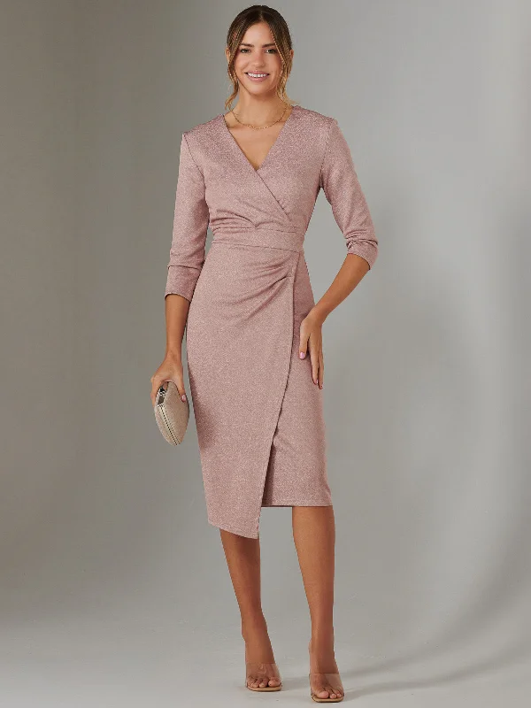 Sophisticated Street Style Offers Metallic Wrap Bodycon Dress, Pink Limited - Edition Drops