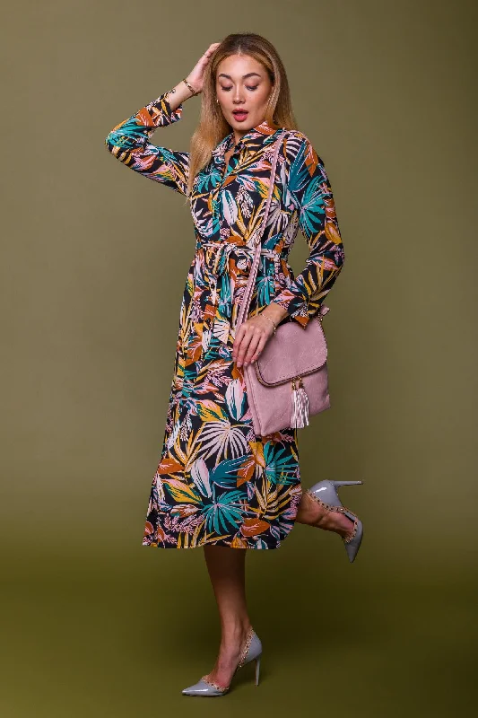 Laid-Back Fashion Offers Tropical Leaf Print Shirt Dress Flash Sale