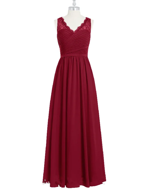 Big Discounts Burgundy Long Chiffon Bridesmaid Dress Party Dress Modern Glamour