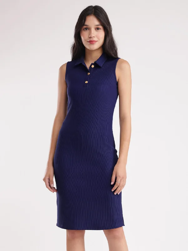 Classic Elegance Sales Bodycon Knitted Dress - Navy Blue Bold Silhouette