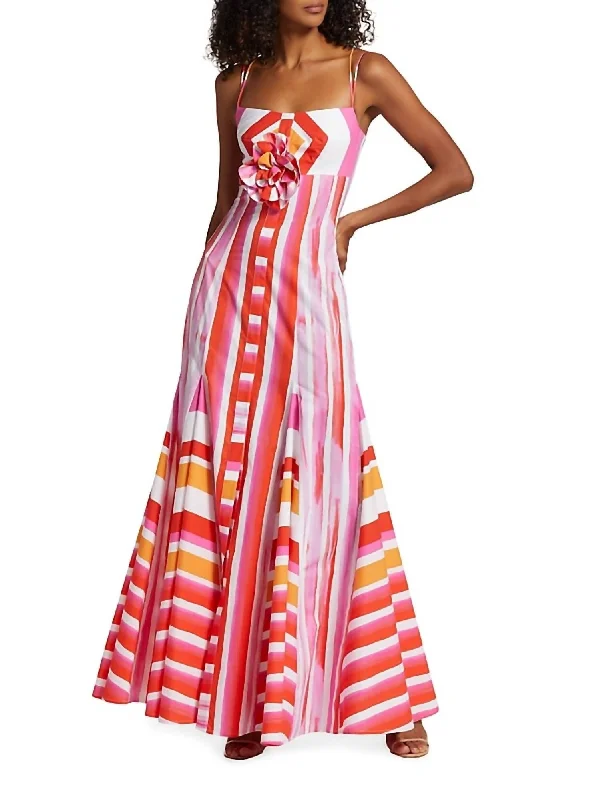 Exclusive Designer Style Deals Catania Gown In Rouge Orange Stripes Final Clearance