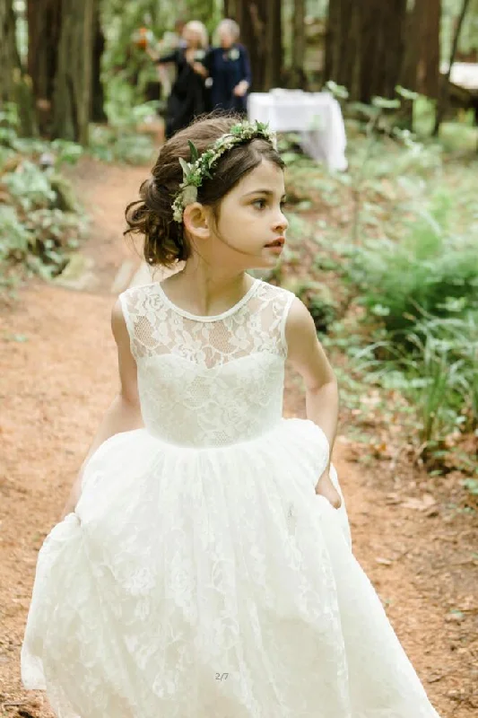 Unleash Your Style Lace Wedding Flower Girl Bridesmaid Party Dress Long Feminine Charm