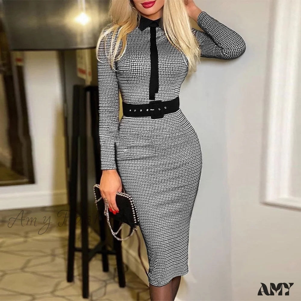 Affordable Trendy Fashion Amy Fashion - Long Sleeve Slim Fitness Elegant A Line Pencil Dresses Polished Finish