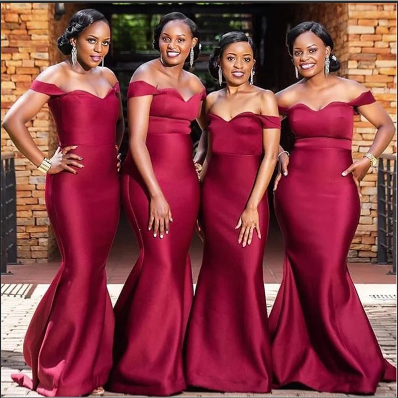 Flash Sale Roycebridal Black Girl Long Bridesmaid Dresses off Shoulder Burgundy Wedding Guest Dress Effortless Style