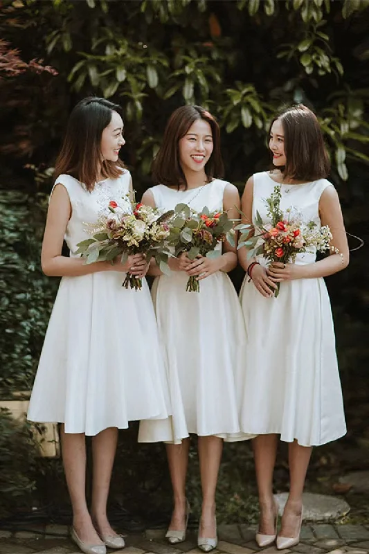 Imeless Style Sleeveless Bridesmaid Dress,simple Party Dress, Little White Dress,Cute Homecoming Dress Seasonal Trend