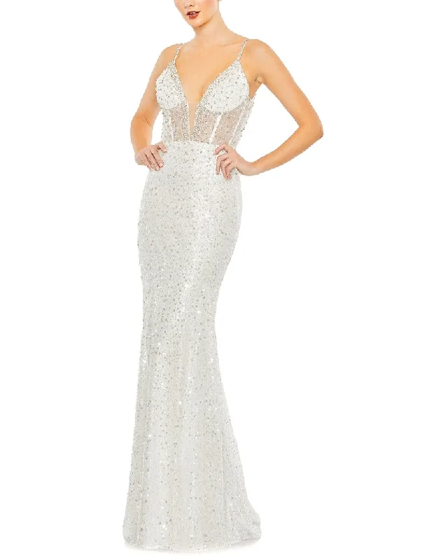 Seasonal Style Discounts Mac Duggal Embellished Plunge Neck Sleeveless Trumpet Gown Floral Style