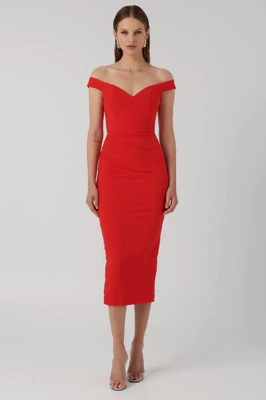 Chic And Trendy Aami Midi Dress - Cherry Red Modern Romance