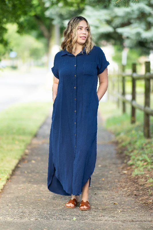 Limited Time Flash Sale The Banks Button Up Shirt Dress in Navy (FINAL SALE) Refined Look