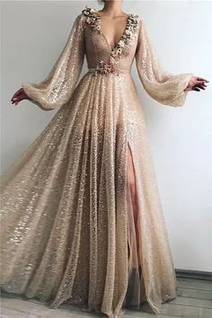 Cozy Chic Promotions Sparkle Sequins Long Sleeves Prom Dress  cg5626 Graceful Drape