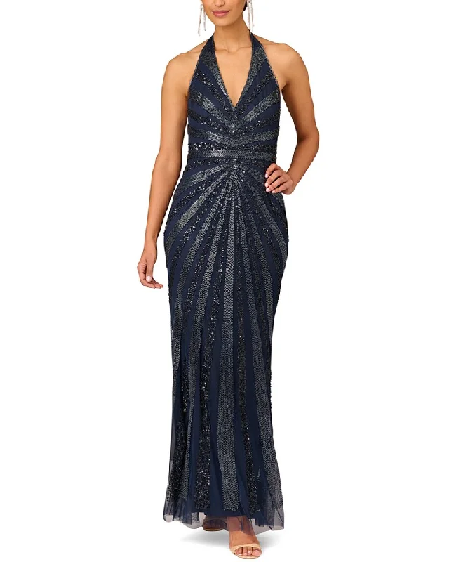 Polished Style Deals Aidan Mattox V-Neck Halter Beaded Gown Formal Outfit