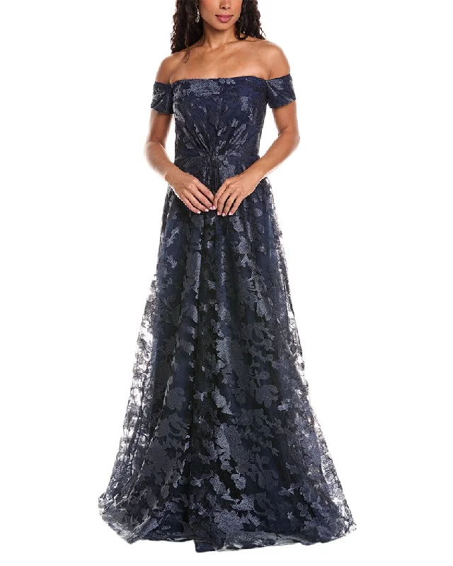 Find Your Unique Flair Rene Ruiz Off-The-Shoulder Draped A-Line Gown Casual Chic