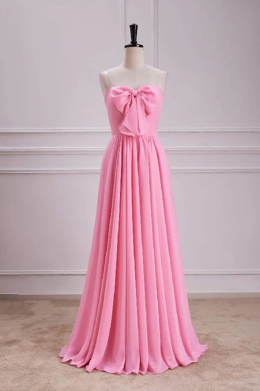 Additional Time-Limited Offers Candy Pink Strapless A-line Long Bridesmaid Dress with Bow Modern Romance