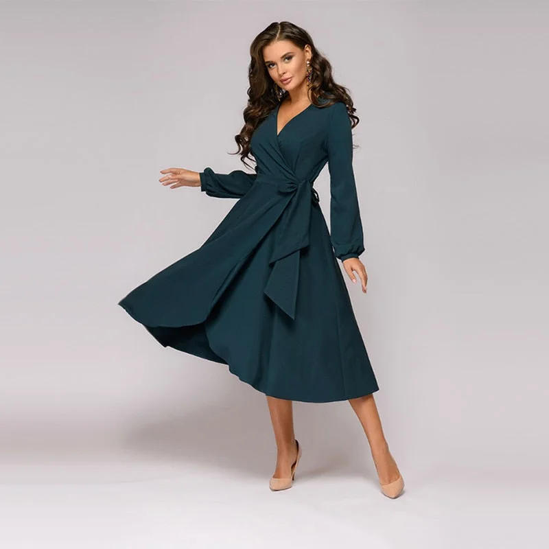 Modern Fashion Sale Women Long Sleeve Sexy V neck Party Dress Modern Glamour