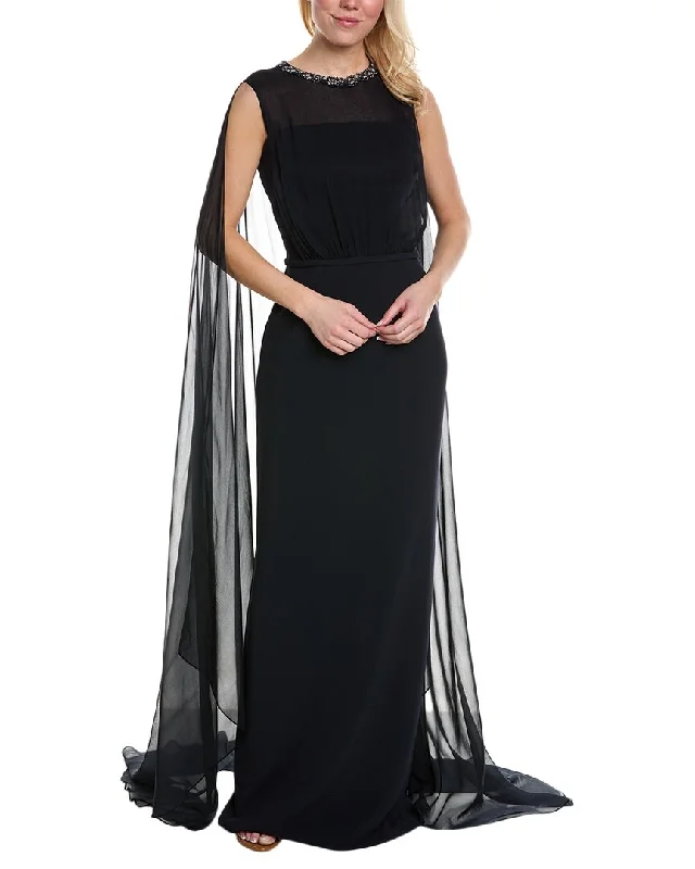 Flash Sale Fever Teri Jon by Rickie Freeman Necklace Chiffon Silk Gown Elegant Contour