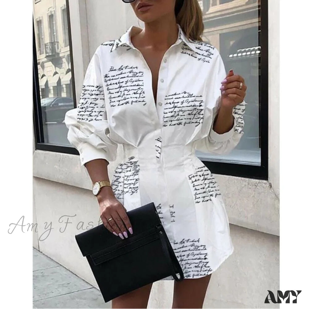 The Latest Trends Amy Fashion - Women Long Sleeve Mini Shirt Dress Elegant Details