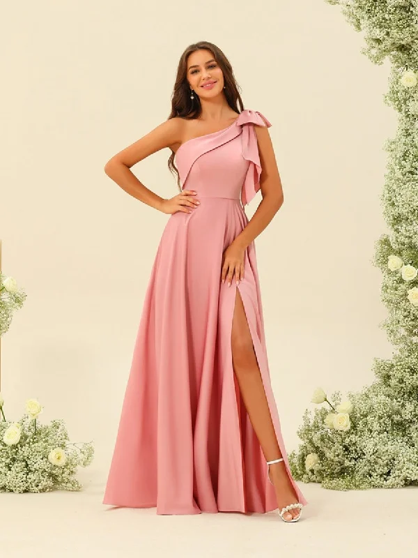 Luxury Fashion A-Line/Princess One-Shoulder Split Side Bridesmaid Dresses Summer Fashion