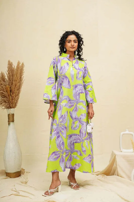 Bold Style Discounts Purple Green Kaftan Style Shirt Dress Everyday Glamour