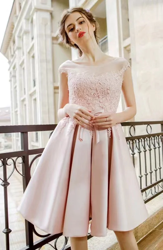 Fashion Essentials Sleeveless Evening Dress, Pink Homecoming Lace Dress, Short Bridesmaid Dress Floral Style