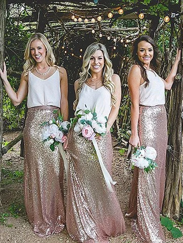 Best Deals Of The Season Two Piece Rose Gold Sequins Mermaid Long Bridesmaid Dress Vintage Charm